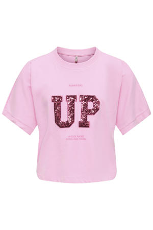 T-shirt met glitter roze
