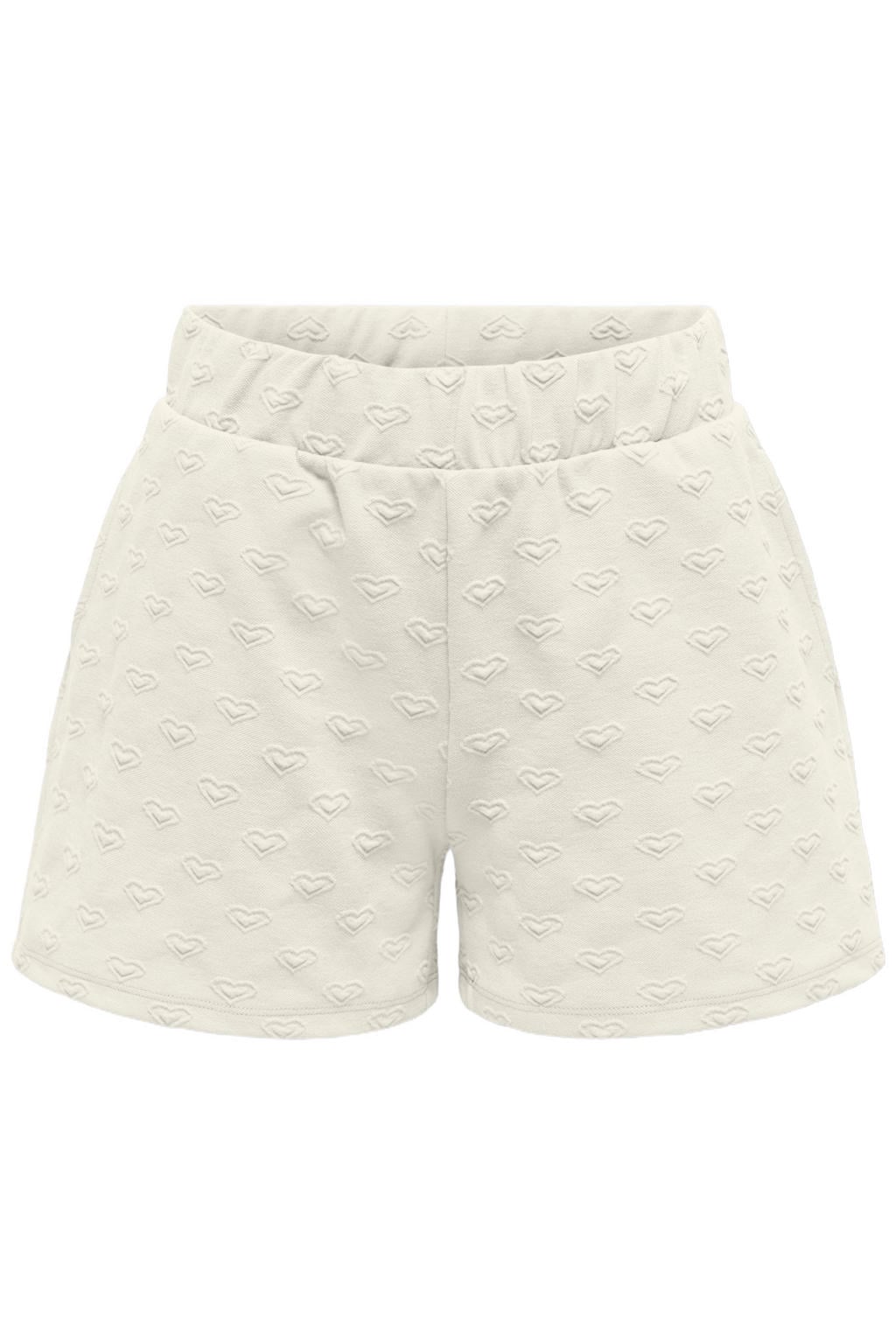 Ecru meisjes KIDS ONLY GIRL wide leg casual short van sweat materiaal met hartjesprint
