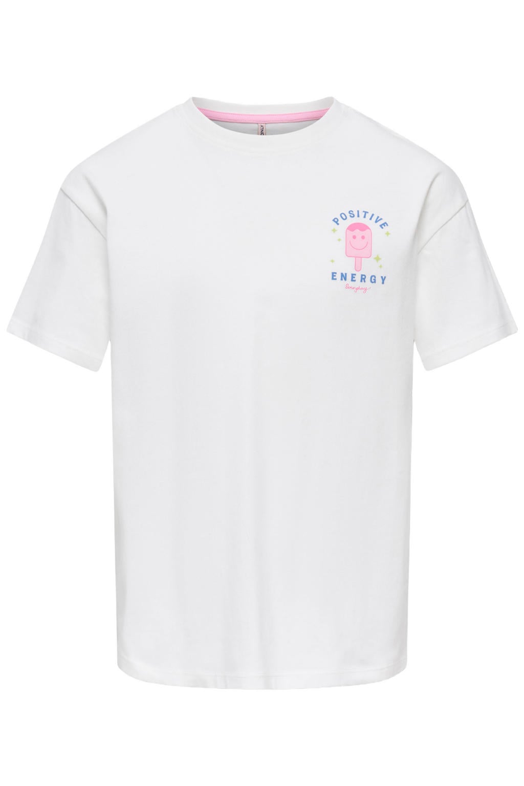 Witte meisjes KIDS ONLY GIRL T-shirt van katoen met backprint, korte mouwen en ronde hals