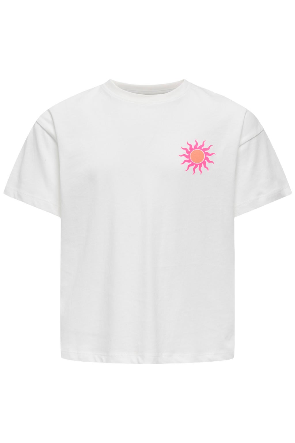 Wit en roze meisjes KIDS ONLY GIRL T-shirt van katoen met backprint, korte mouwen en ronde hals