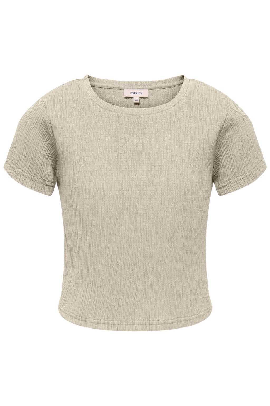 Beige meisjes KIDS ONLY GIRL T-shirt van viscose met effen, korte mouwen, ronde hals en textuur