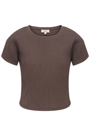 T-shirt met textuur donkerbruin