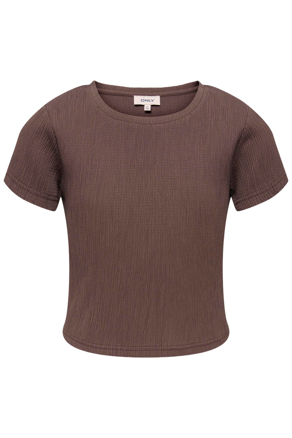Donkerblauwe meisjes KIDS ONLY GIRL T-shirt van viscose met effen, korte mouwen, ronde hals en textuur