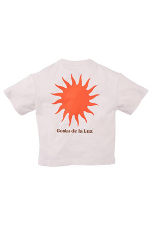 T-shirt Elias met backprint offwhite/oranje