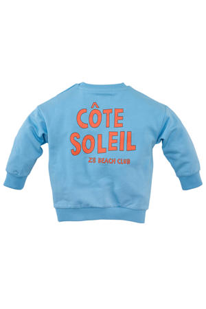 sweater Gies met backprint blauw/oranje