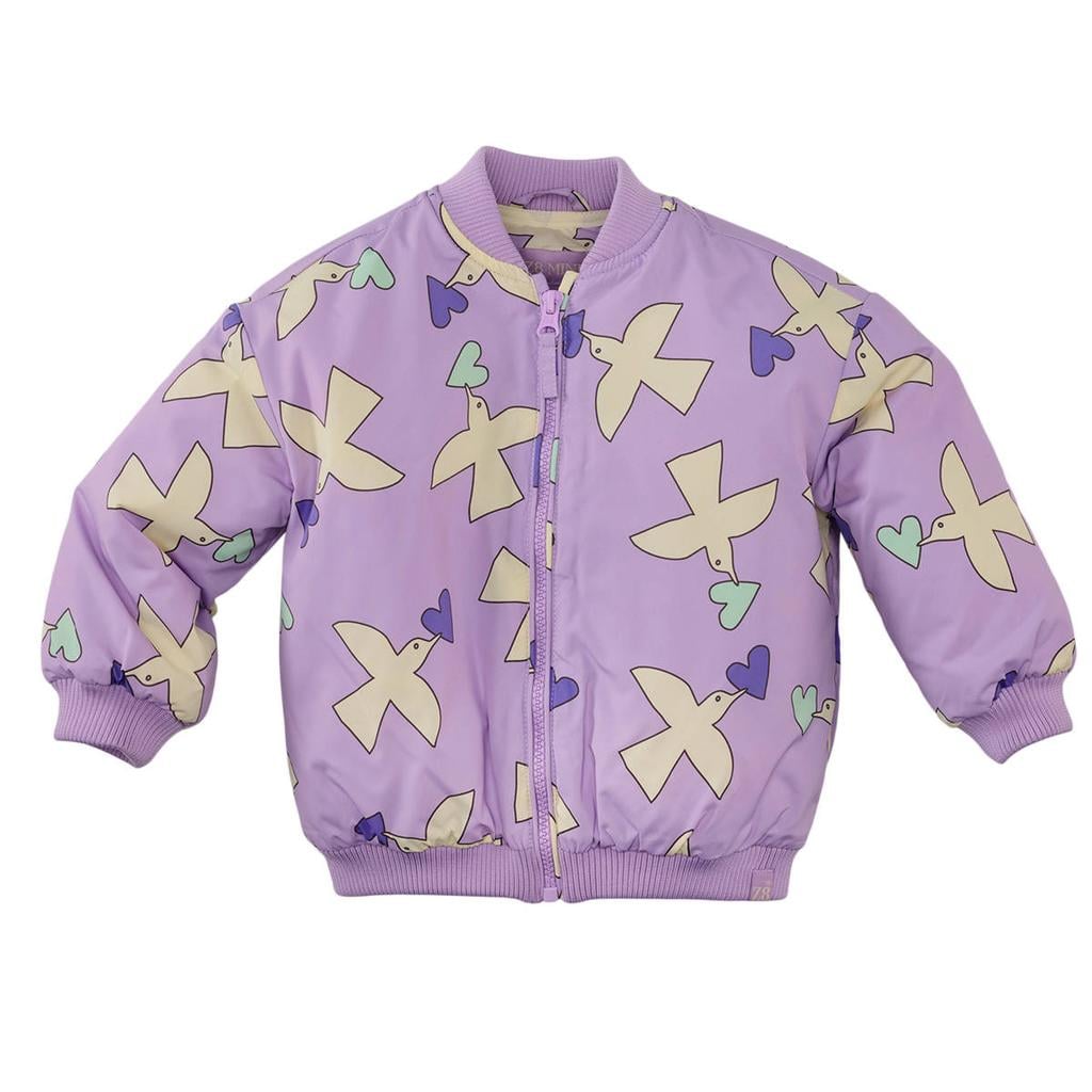 Lila en lichtgele meisjes Z8 mini bomberjack Melis van polyester met lange mouwen, ronde hals, ritssluiting en geribde boorden