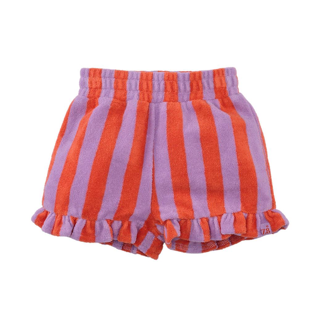 Lila en oranje meisjes Z8 mini badstof korte broek Guusje met regular fit, regular waist en strepenprint