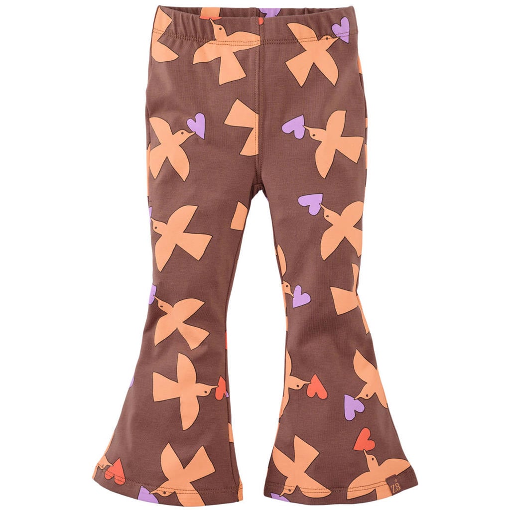 Bruin, oranje en lilakleurige meisjes Z8 mini flared broek Fayenna van stretchkatoen met regular waist en elastische tailleband