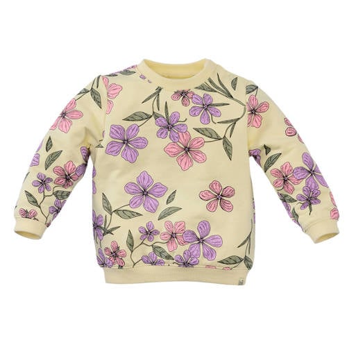 Z8 newborn sweater Naila met bloemenprint lichtgeel/lila/groen afbeelding