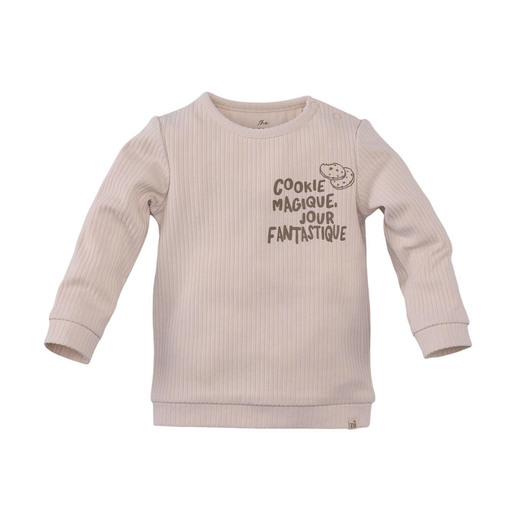 Beige jongens Z8 newborn longsleeve Jent met tekst print, lange mouwen, ronde hals, drukknoopsluiting en textuur
