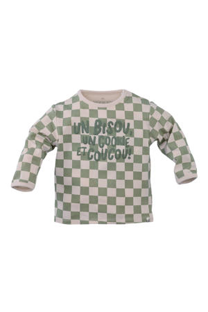 longsleeve Luke met ruitprint groen/beige