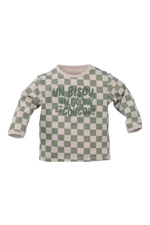 longsleeve Luke met ruitprint groen/beige