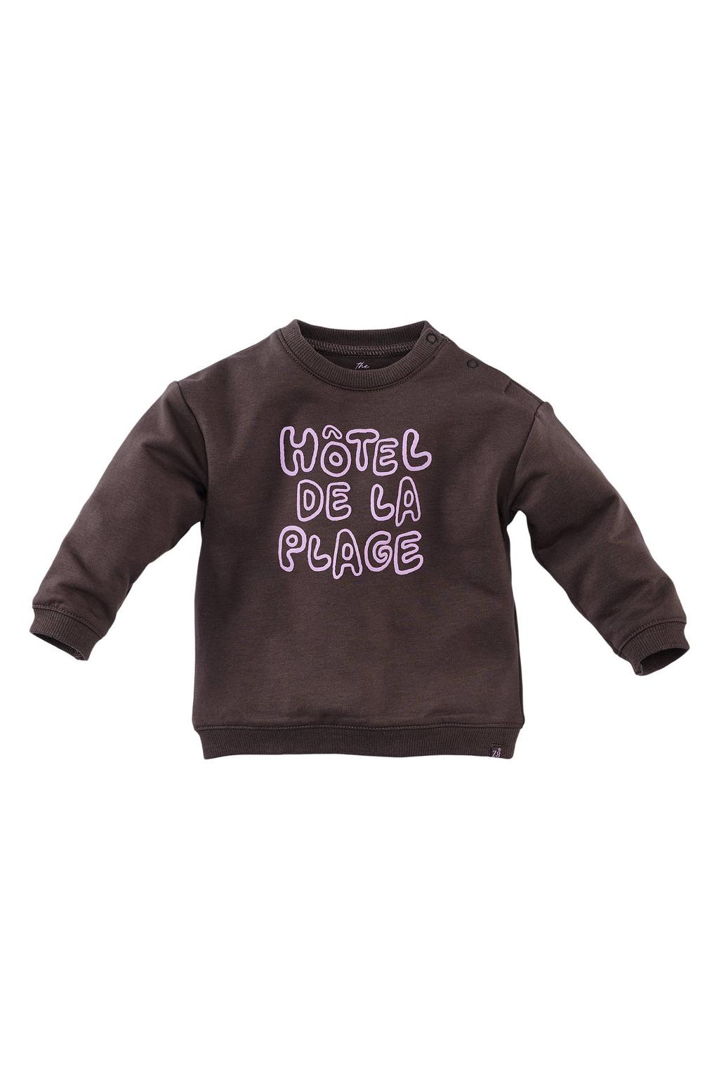 Donkerblauwe jongens Z8 newborn sweater Riff van stretchkatoen met tekst print, lange mouwen, ronde hals en drukknoopsluiting