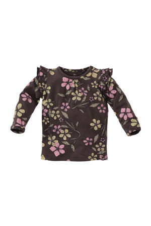 longsleeve Vie met bloemenprint donkerbruin