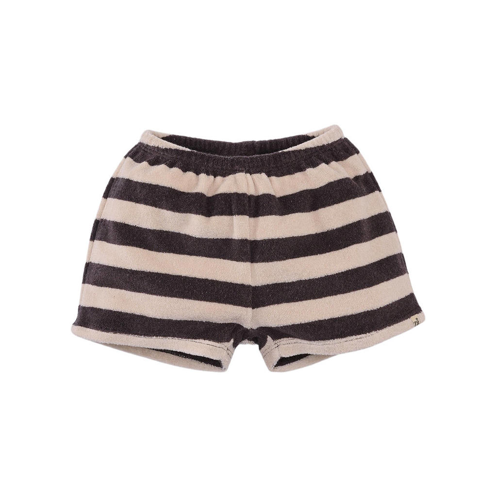 Bruin en beige jongens Z8 newborn korte broek Luan van badstof met elastische tailleband en strepenprint