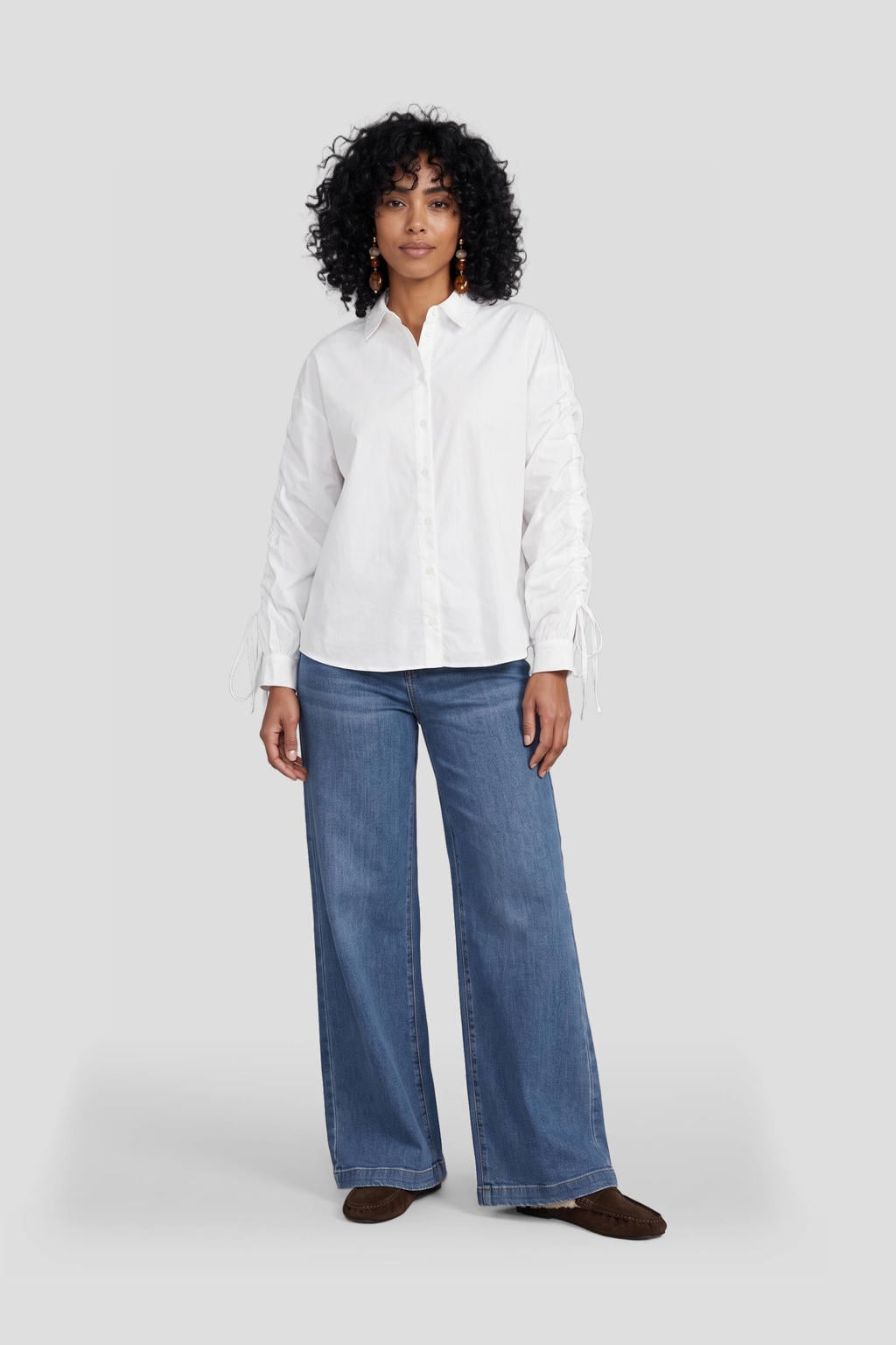 Medium blue denim dames Ruby high waist super wide leg van denim met rits- en knoopsluiting en effen