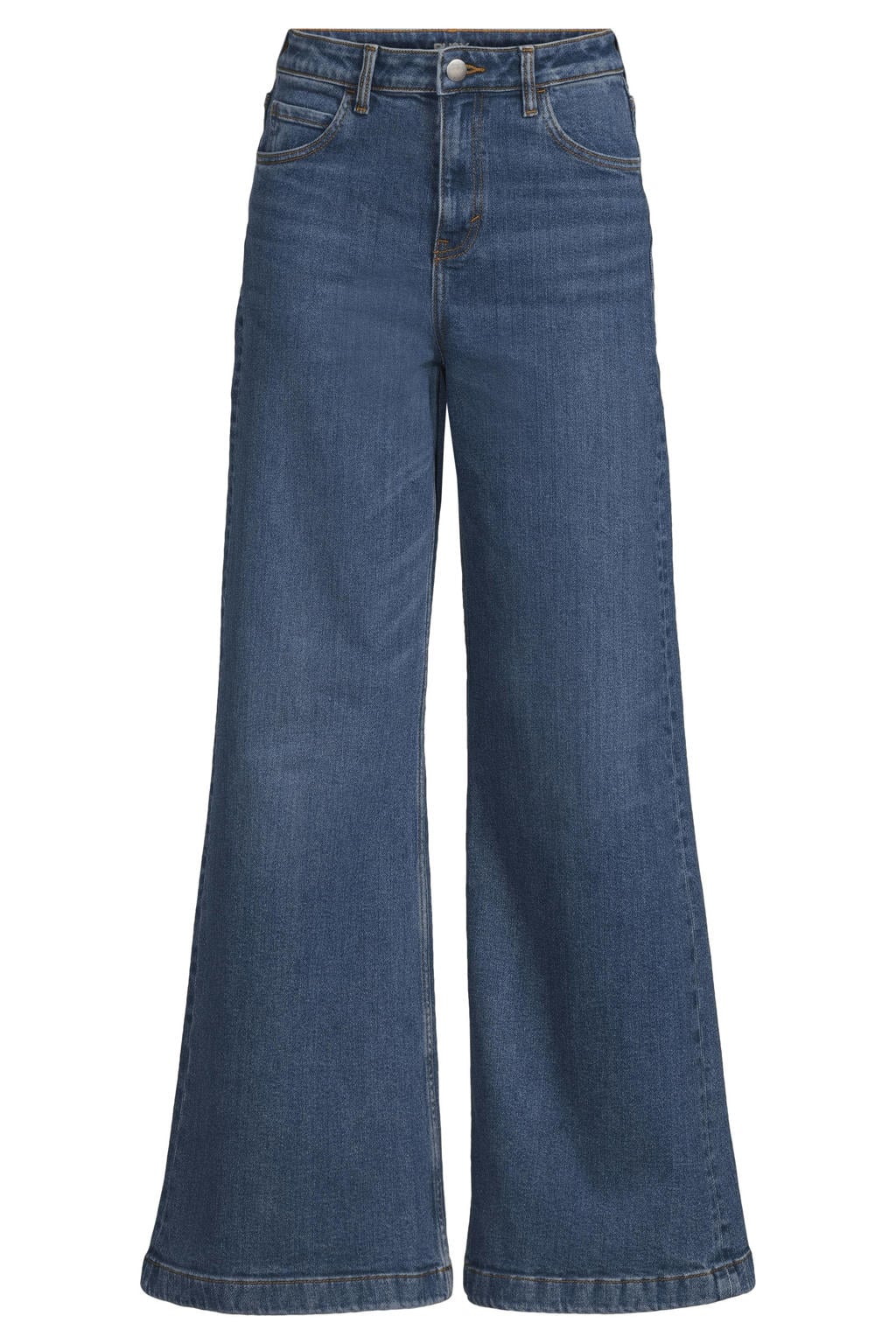 Dark blue denim dames Ruby high waist super wide leg dark blue van denim met rits- en knoopsluiting en effen