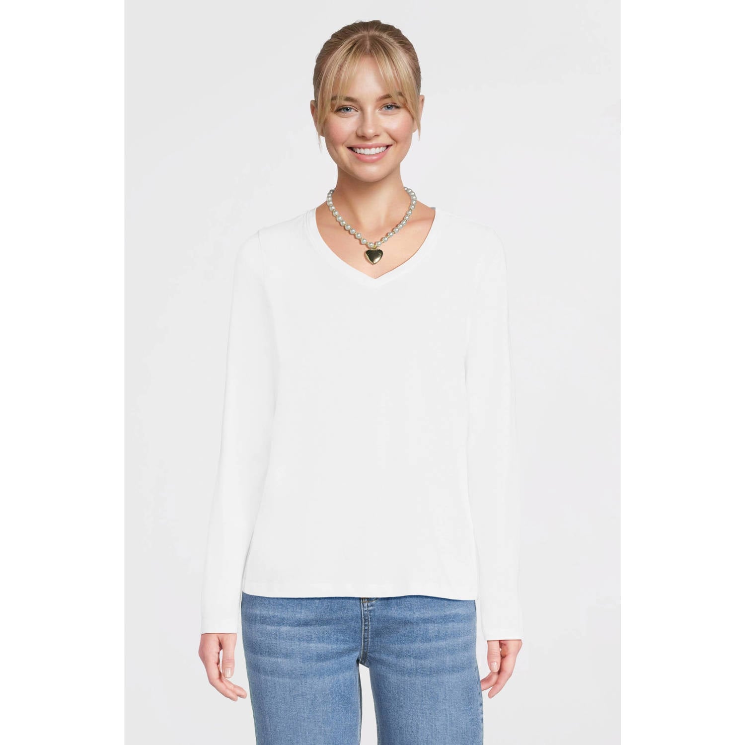 Anytime longsleeve V-hals wit