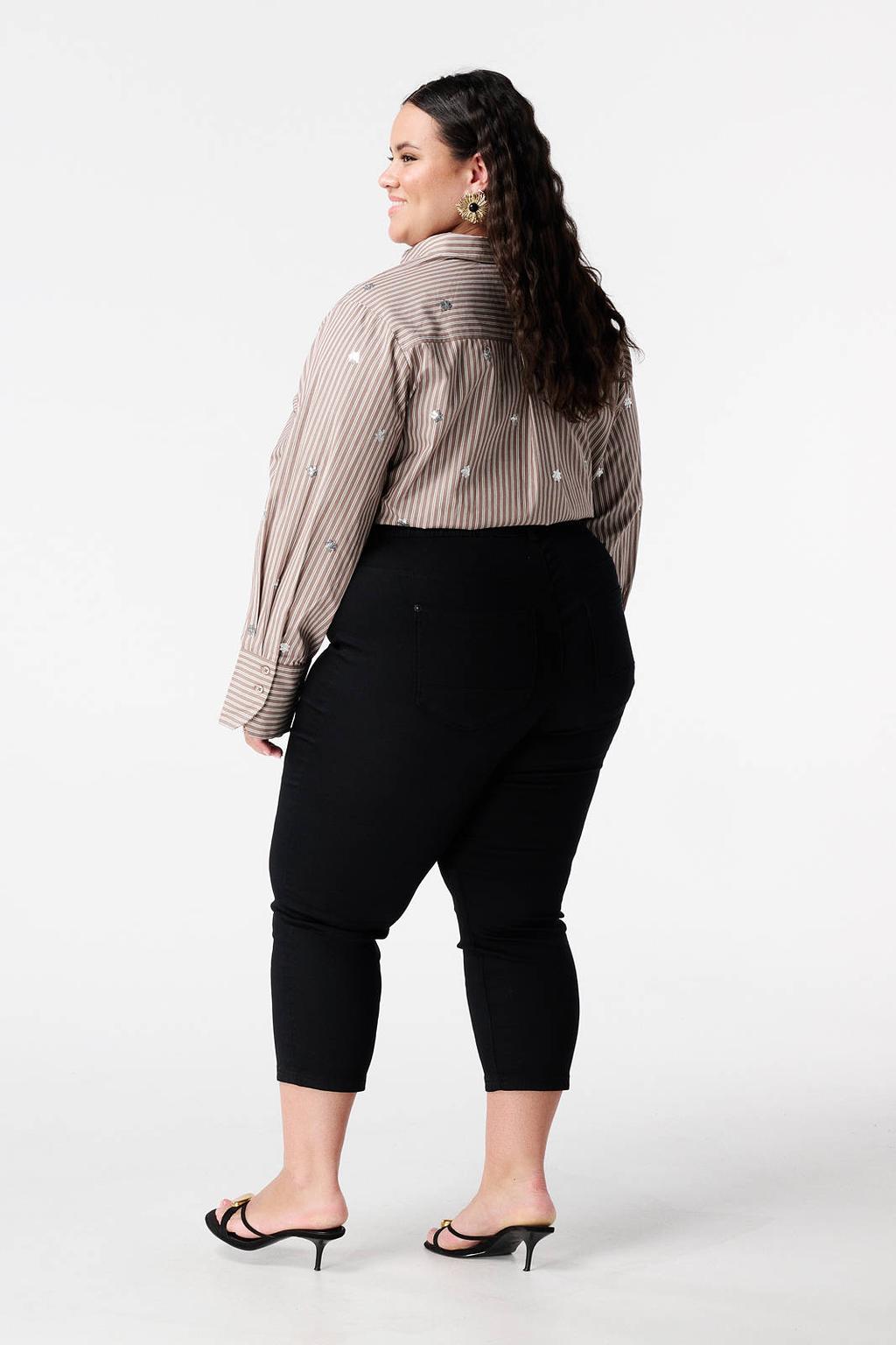 Zwarte dames MS Mode slim high waist casual broek van katoen met elastische tailleband en effen