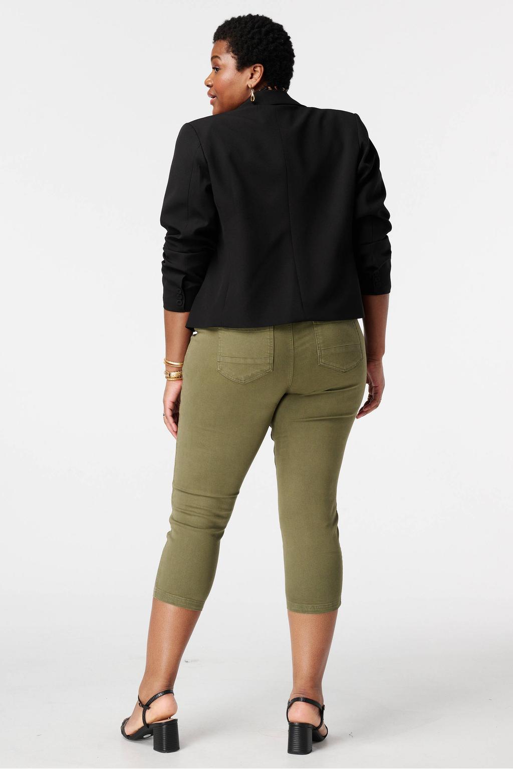 Kakikleurige dames MS Mode slim high waist casual broek van katoen met elastische tailleband en effen