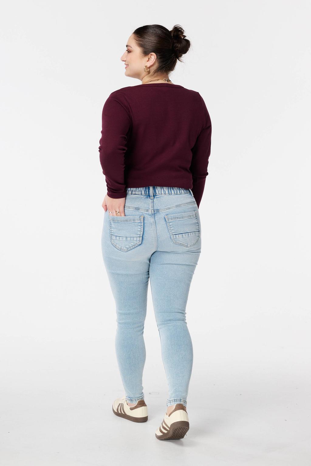Light blue denim dames MS Mode high waist slim fit tregging met elastische tailleband en effen