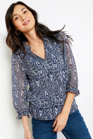 top met paisley print blauw