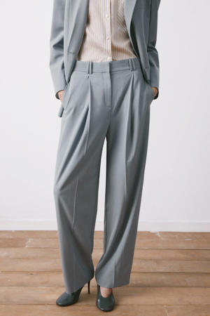 wide leg regular waist broek grijsblauw