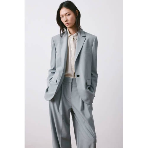 Mango wide leg regular waist broek grijsblauw afbeelding