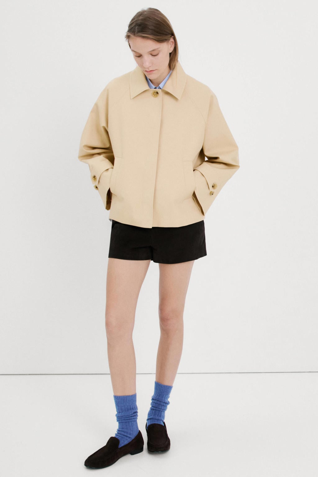 Beige dames Mango trenchcoat van katoen met effen, lange mouwen en klassieke kraag