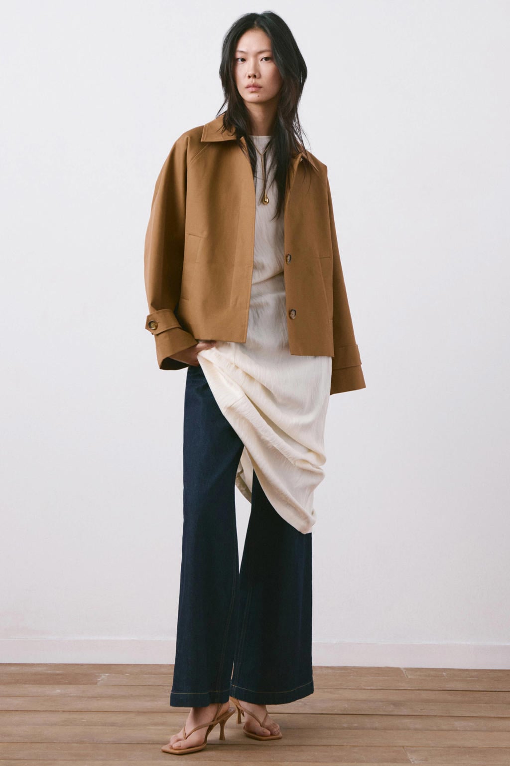 Bruine dames Mango trenchcoat van katoen met effen, lange mouwen en klassieke kraag
