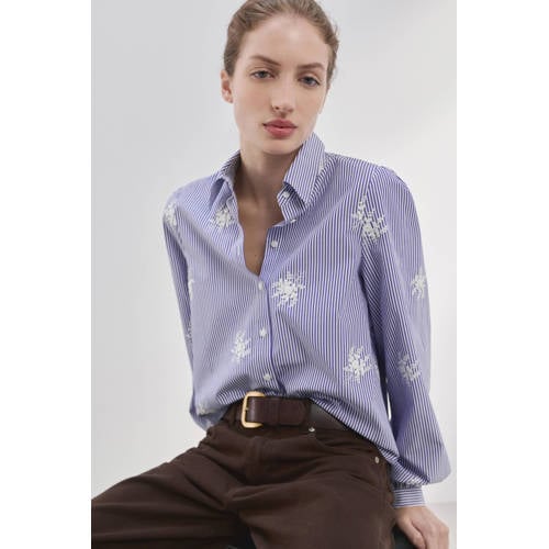 Mango gebloemde blouse met krijtstreep lichtblauw afbeelding