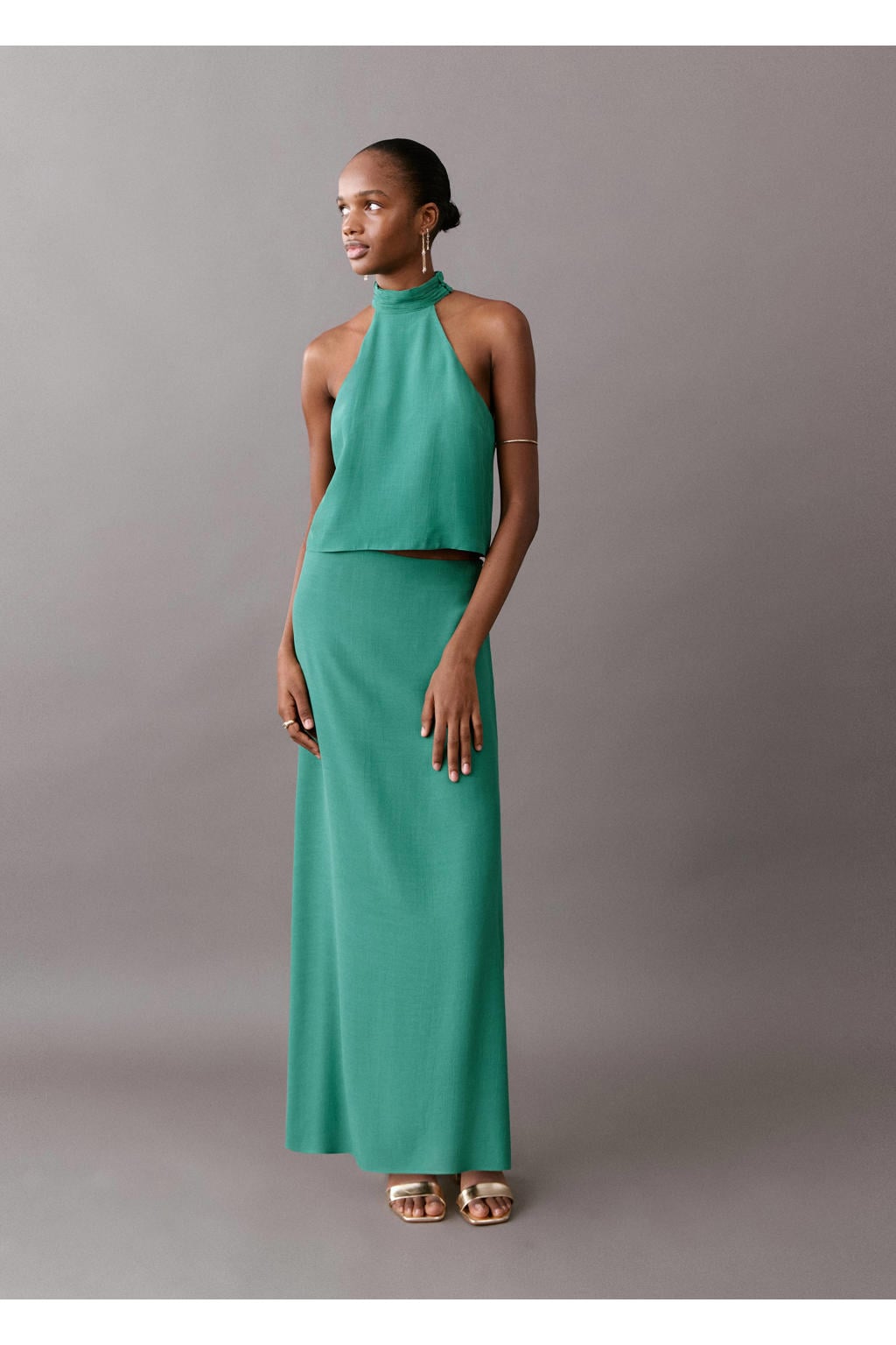 Groene meisjes MANGO TEEN haltertop van viscose met effen