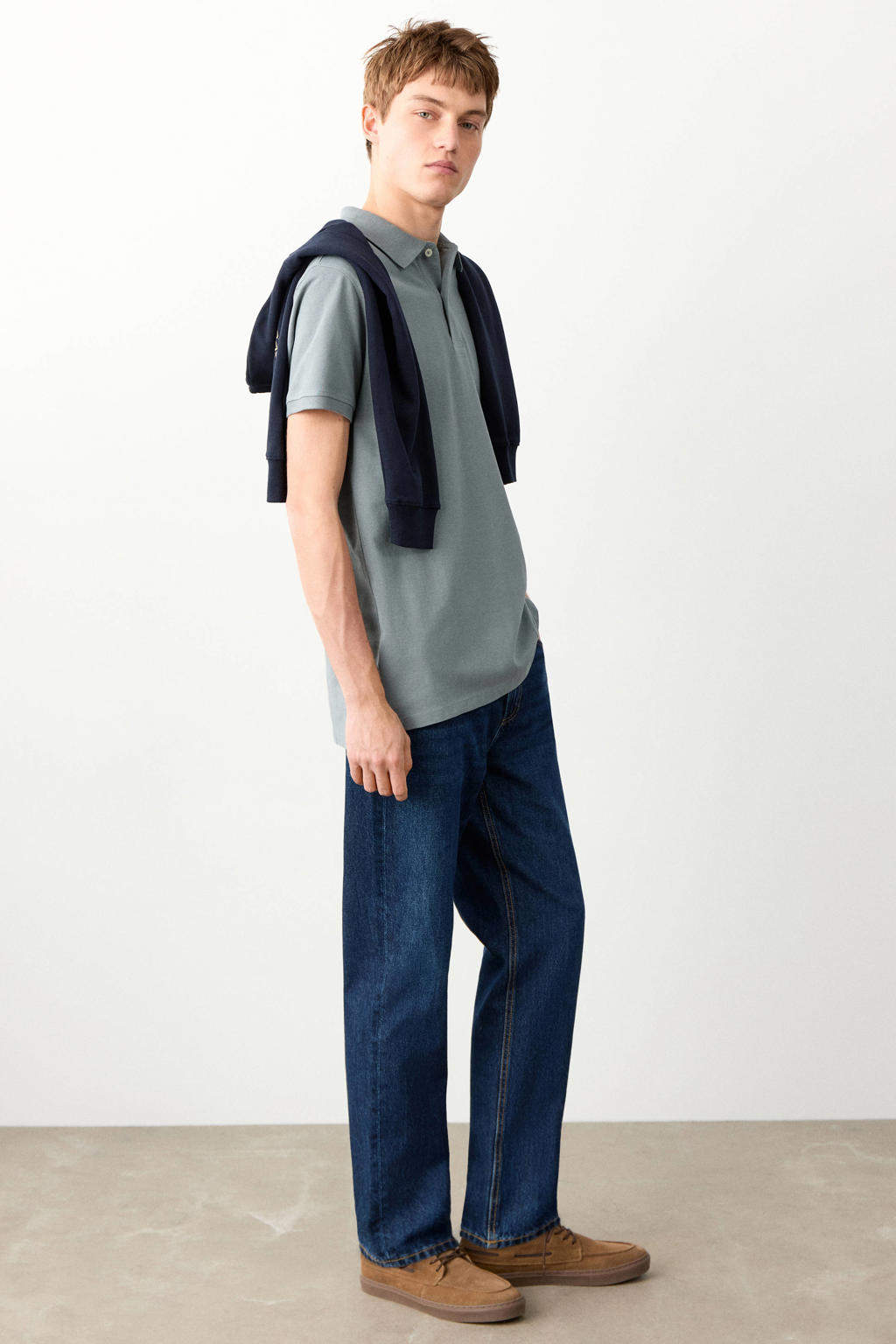 Grijsblauwe jongens MANGO TEEN polo blauw van katoen met effen, korte mouwen en knoopsluiting