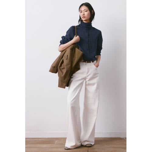 Mango blouse met krijtstreep marineblauw afbeelding