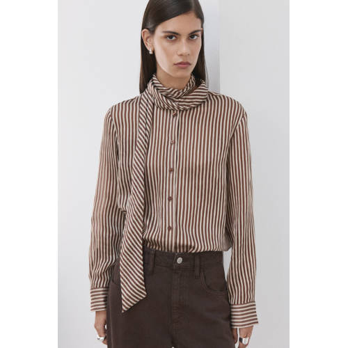 Mango gestreepte blouse bruin afbeelding