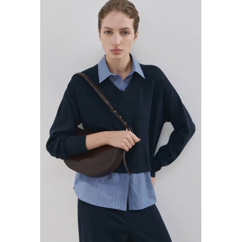 Mango sweater blauw met overhemd details afbeelding