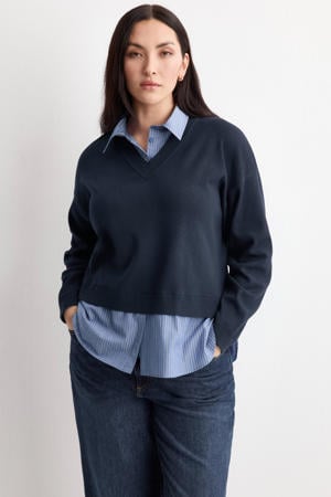 sweater blauw met overhemd details