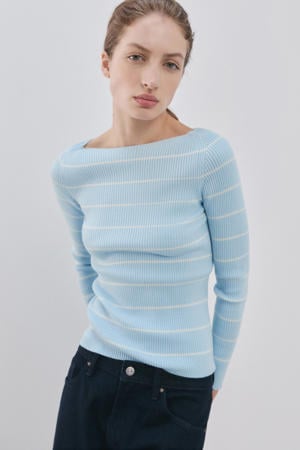 gestreepte pullover lichtblauw rib gebreid