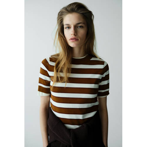 Mango gestreepte sweater bruin afbeelding