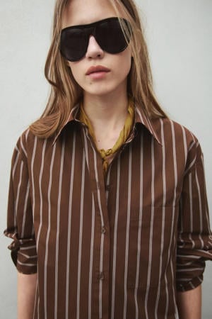 blouse met krijtstreep bruin