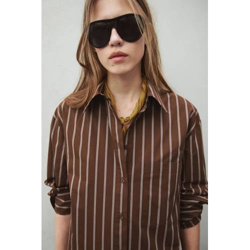 Mango blouse met krijtstreep bruin afbeelding