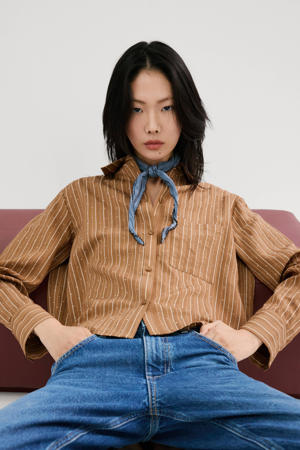 gestreepte blouse met krijtstreep bruin
