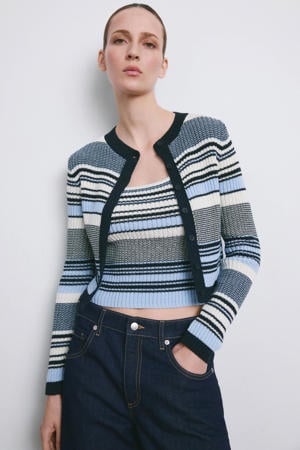 gestreepte vest blauw grof gebreid