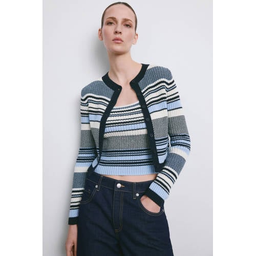 Mango gestreepte vest blauw grof gebreid afbeelding