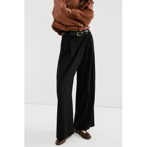 Mango straight low waist broek zwart afbeelding