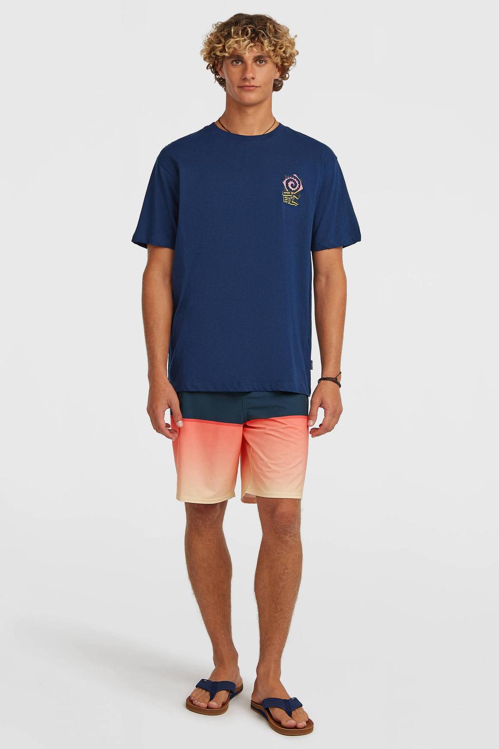 Blauwe heren O'Neill T-shirt van katoen met effen, korte mouwen en ronde hals