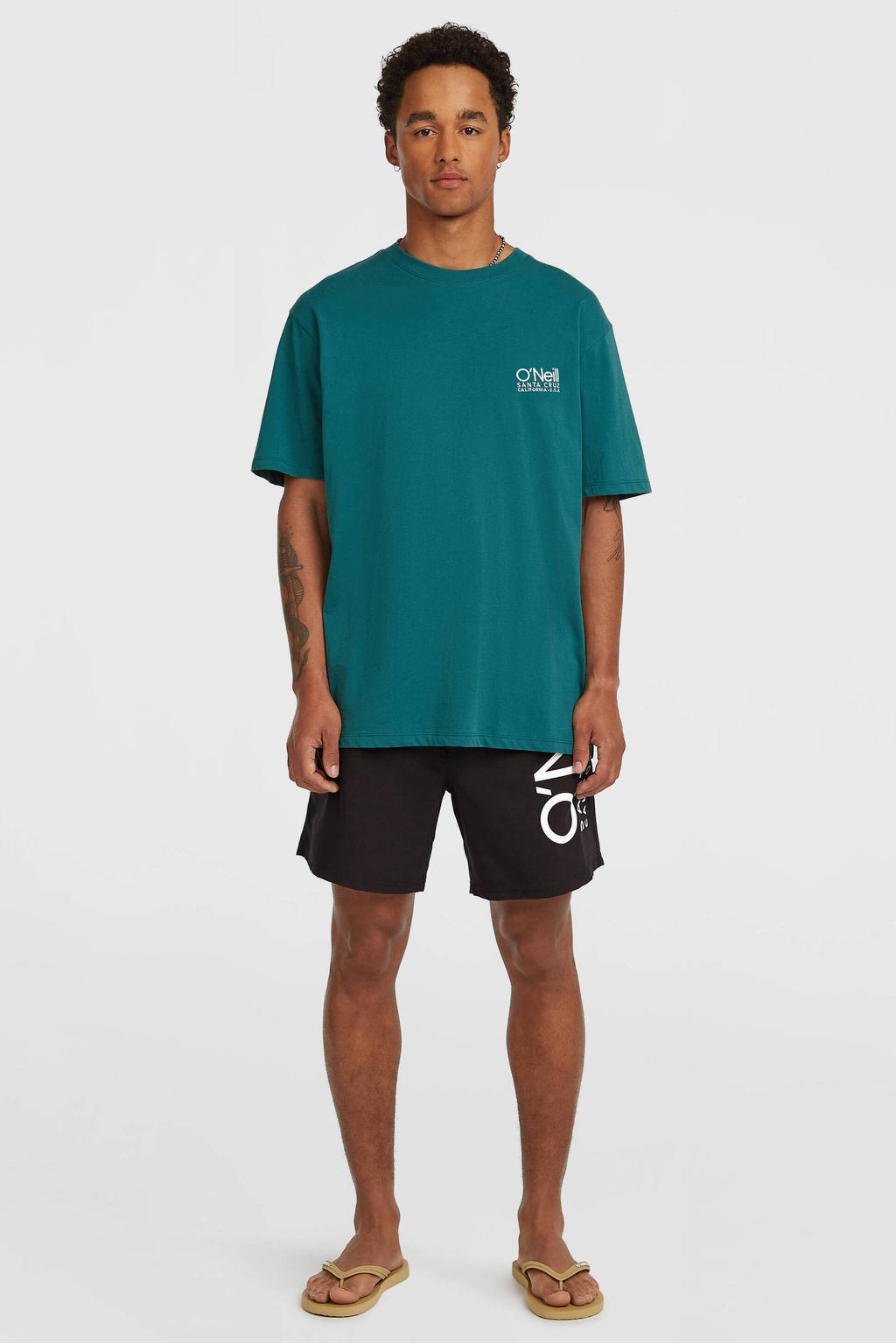 Groene heren O'Neill t-shirt van katoen met effen, korte mouwen en ronde hals
