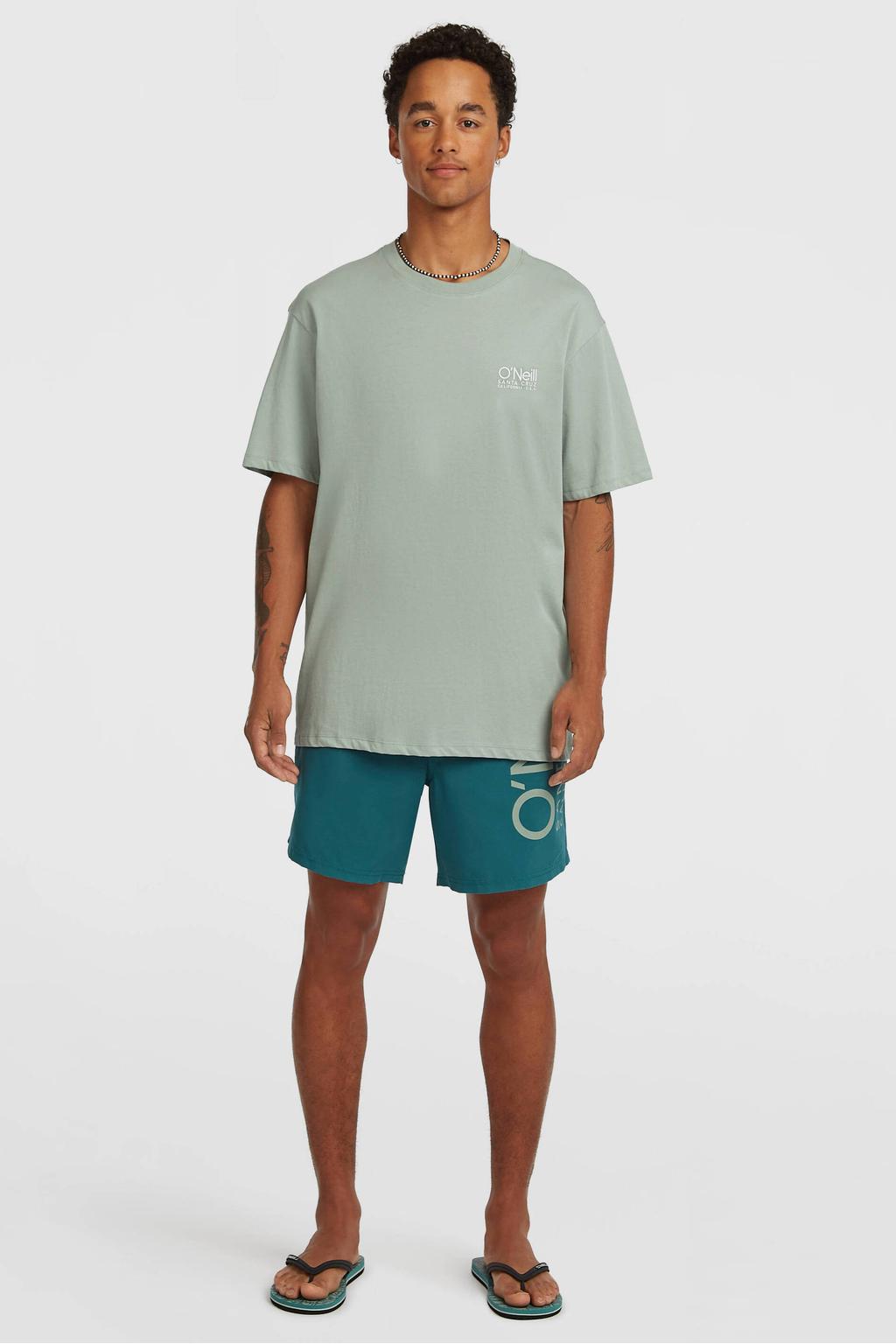 Mintgroene heren O'Neill t-shirt van katoen met effen, korte mouwen en ronde hals