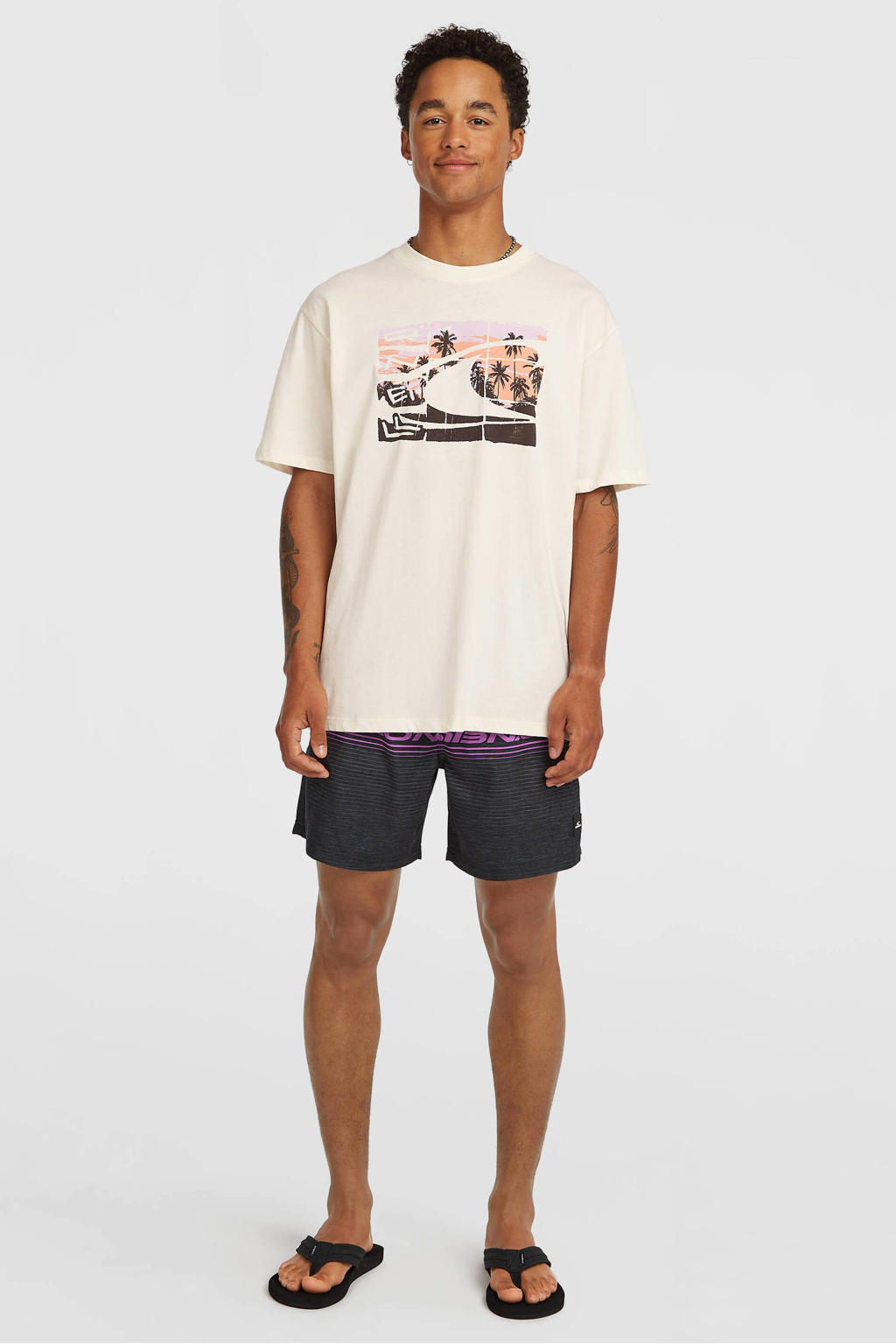 Witte heren O'Neill t-shirt van katoen met effen, korte mouwen en ronde hals