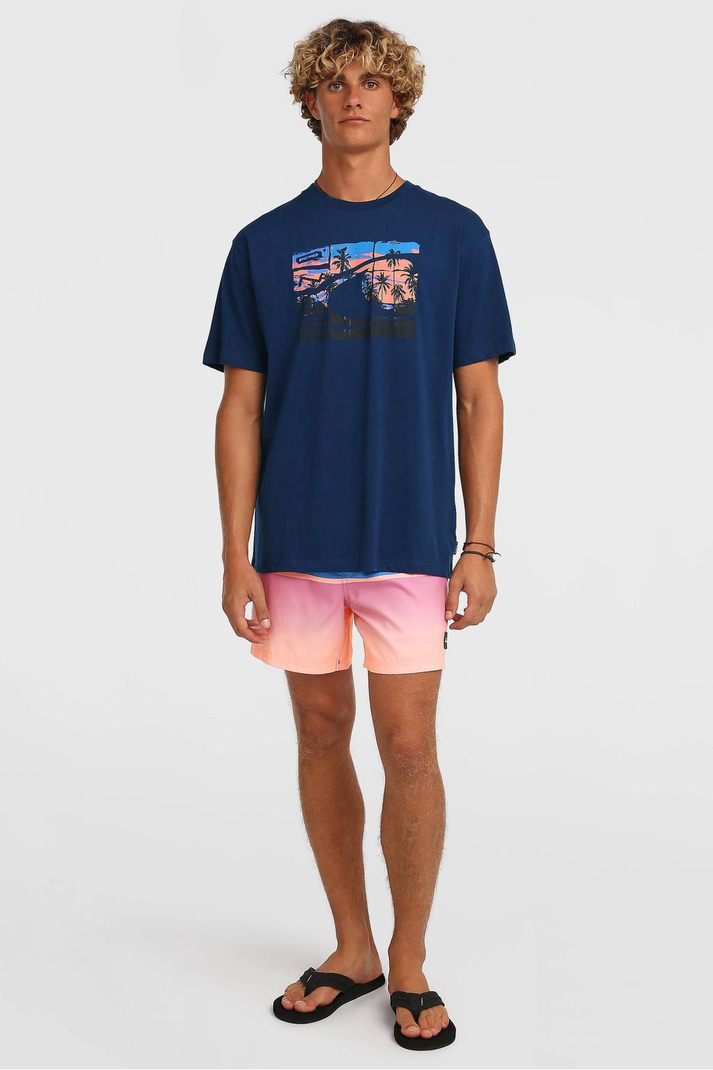 Donkerblauwe heren O'Neill T-shirt van katoen met effen, korte mouwen en ronde hals